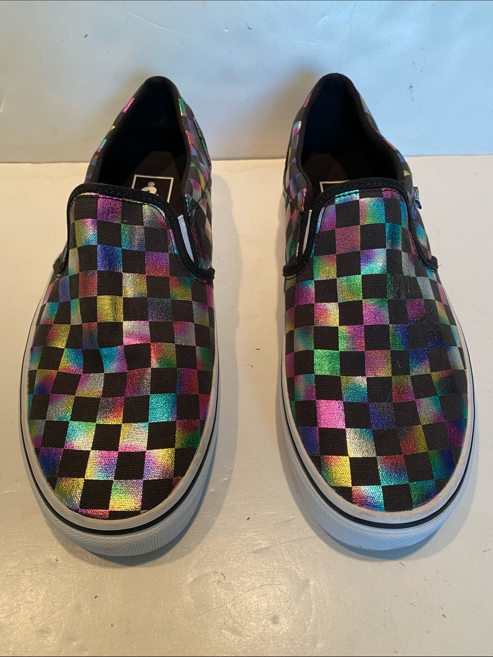 NWOT Vans Classic Iridescent Checkerboard Slip-on Loafers